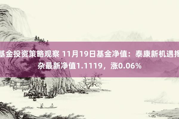 基金投资策略观察 11月19日基金净值：泰康新机遇搀杂最新净值1.1119，涨0.06%