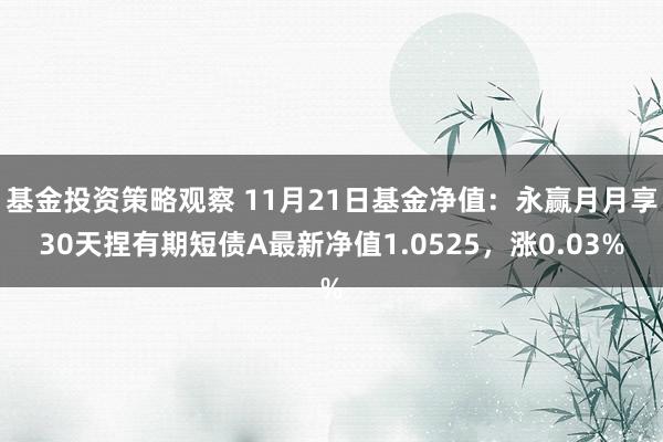 基金投资策略观察 11月21日基金净值：永赢月月享30天捏有期短债A最新净值1.0525，涨0.03%