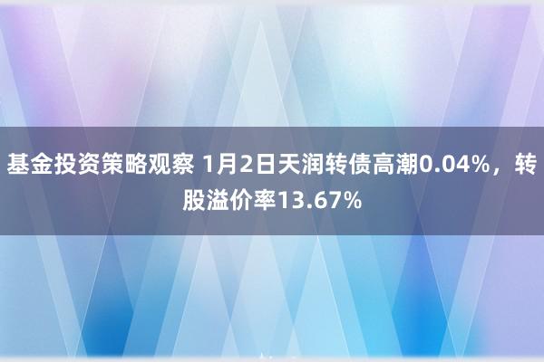 基金投资策略观察 1月2日天润转债高潮0.04%，转股溢价率13.67%