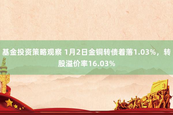 基金投资策略观察 1月2日金铜转债着落1.03%，转股溢价率16.03%