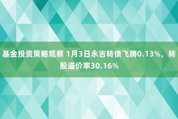 基金投资策略观察 1月3日永吉转债飞腾0.13%，转股溢价率30.16%