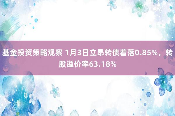 基金投资策略观察 1月3日立昂转债着落0.85%，转股溢价率63.18%