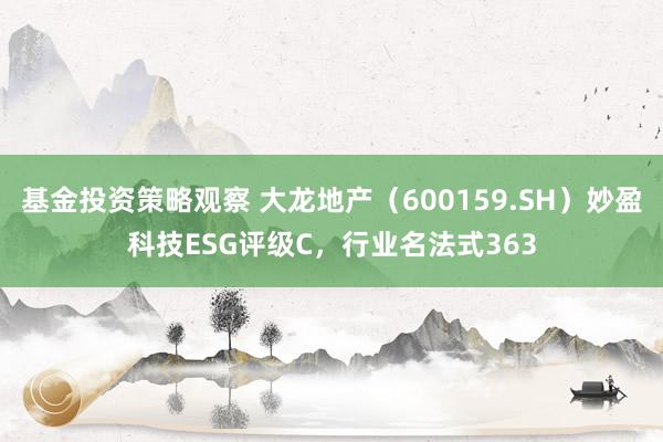 基金投资策略观察 大龙地产（600159.SH）妙盈科技ESG评级C，行业名法式363