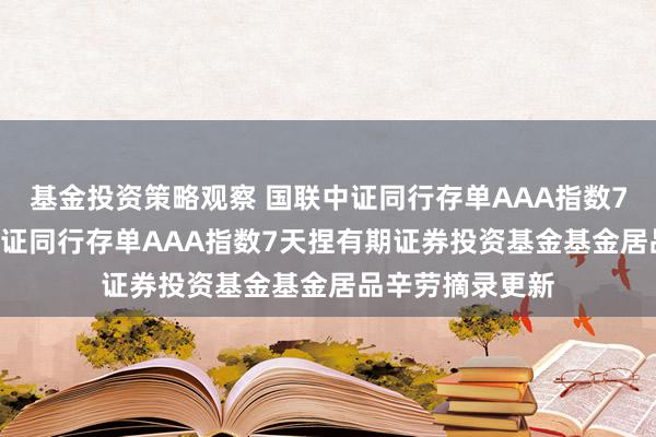 基金投资策略观察 国联中证同行存单AAA指数7天捏有: 国联中证同行存单AAA指数7天捏有期证券投资基金基金居品辛劳摘录更新