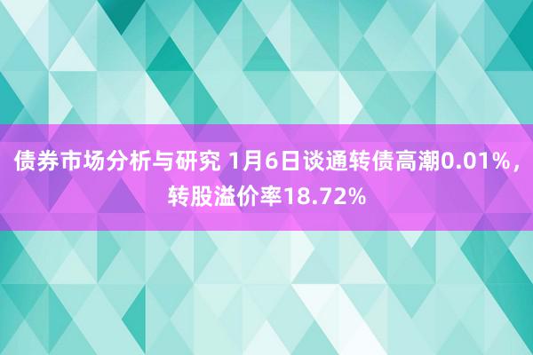 债券市场分析与研究 1月6日谈通转债高潮0.01%，转股溢价率18.72%