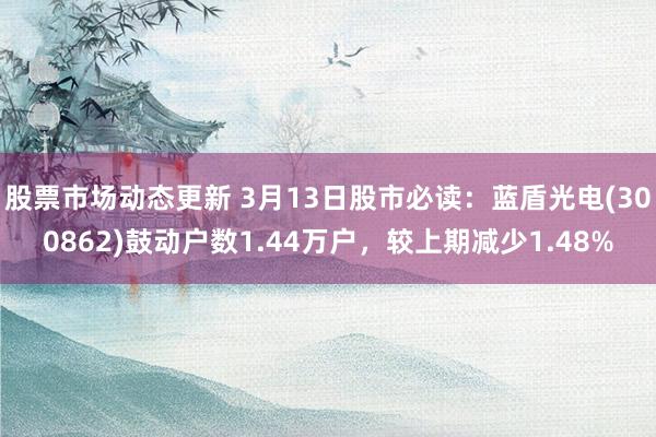 股票市场动态更新 3月13日股市必读：蓝盾光电(300862)鼓动户数1.44万户，较上期减少1.48%