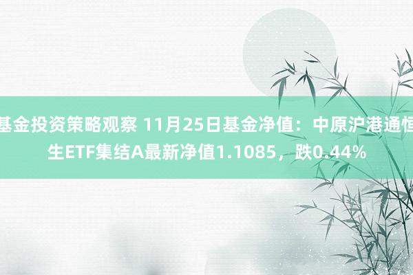 基金投资策略观察 11月25日基金净值：中原沪港通恒生ETF集结A最新净值1.1085，跌0.44%