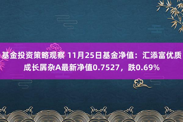 基金投资策略观察 11月25日基金净值：汇添富优质成长羼杂A最新净值0.7527，跌0.69%