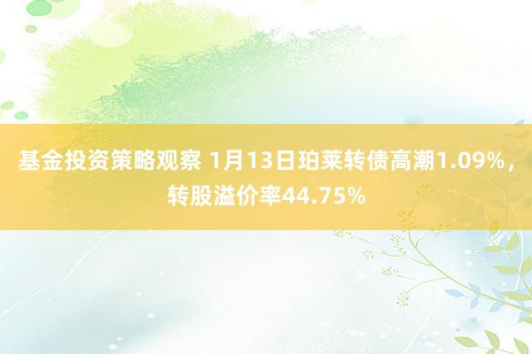 基金投资策略观察 1月13日珀莱转债高潮1.09%，转股溢价率44.75%