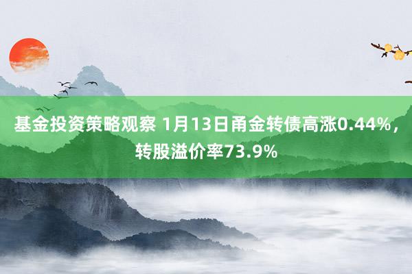 基金投资策略观察 1月13日甬金转债高涨0.44%，转股溢价率73.9%