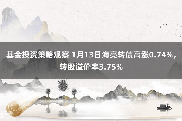 基金投资策略观察 1月13日海亮转债高涨0.74%，转股溢价率3.75%